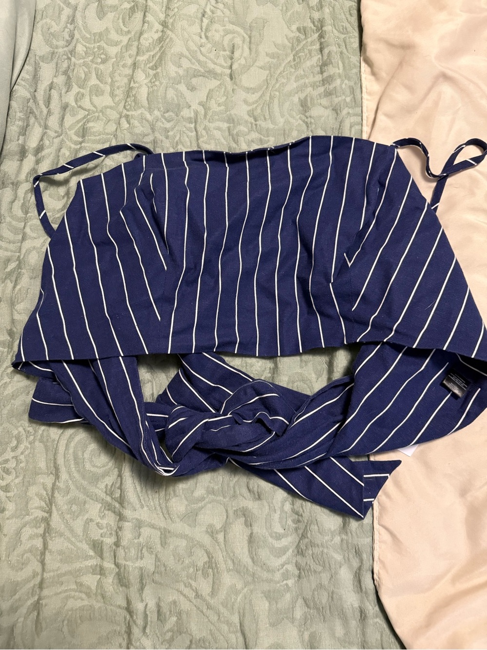 Wayf Navy Blue & White Striped Tie-Front Bandeau Top
